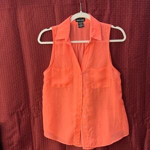 Wet Seal Women's Bright Orange Sleeveless Button Down Shirt
